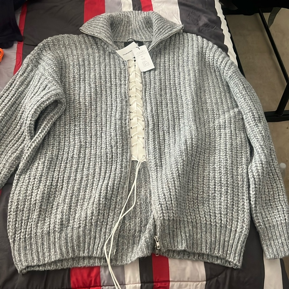 Laced up zipper front sweater— super cute